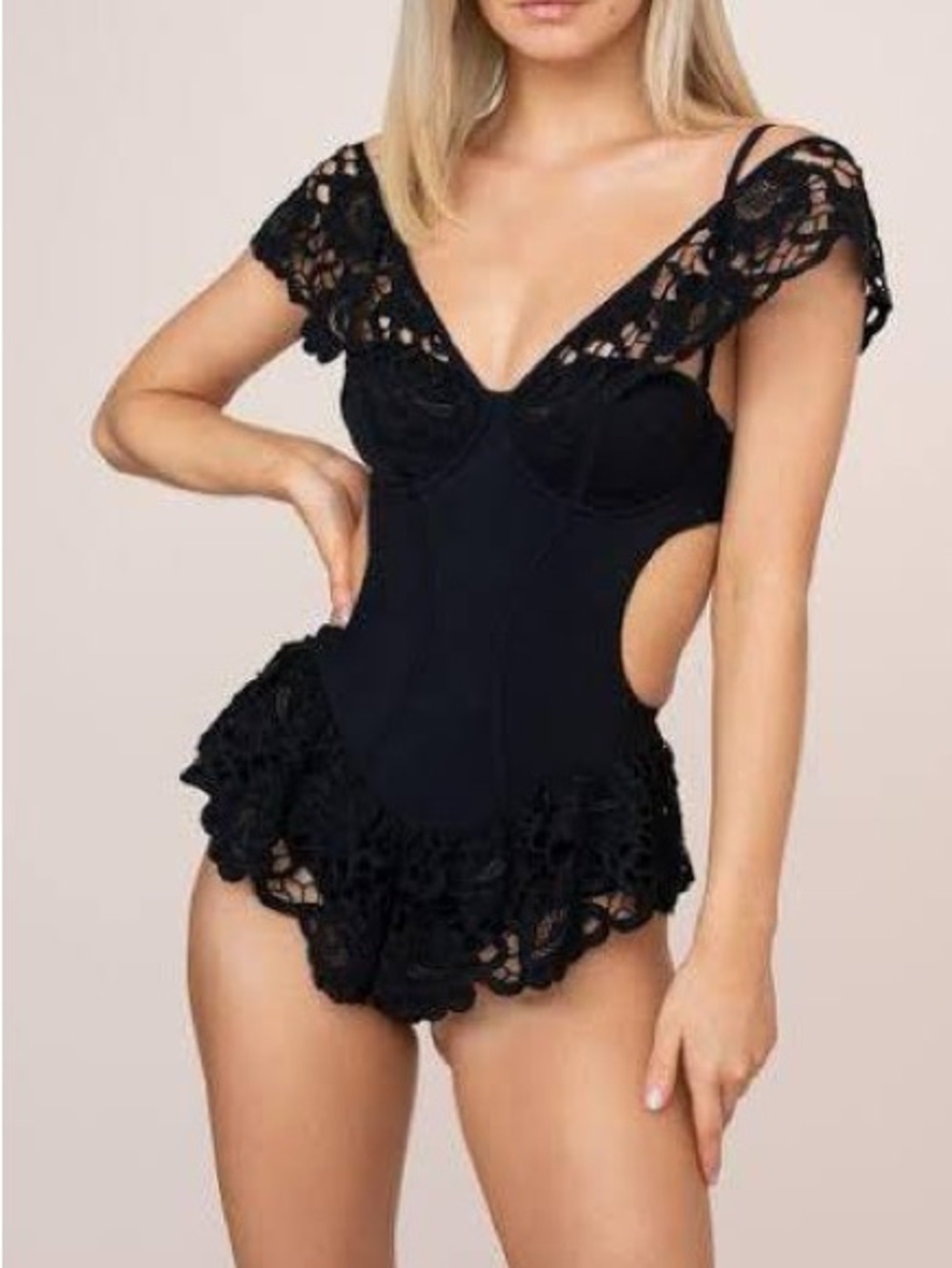 Agent Provocateur Black One Piece Crochet Detail Swimsuit Stunning Knickers 36B